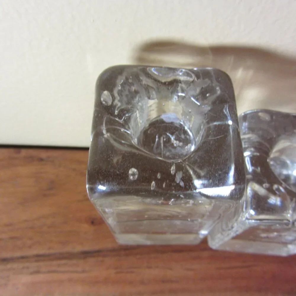 pier 1 bubble glass candle stick holders trio vintage set of 3 (H136)